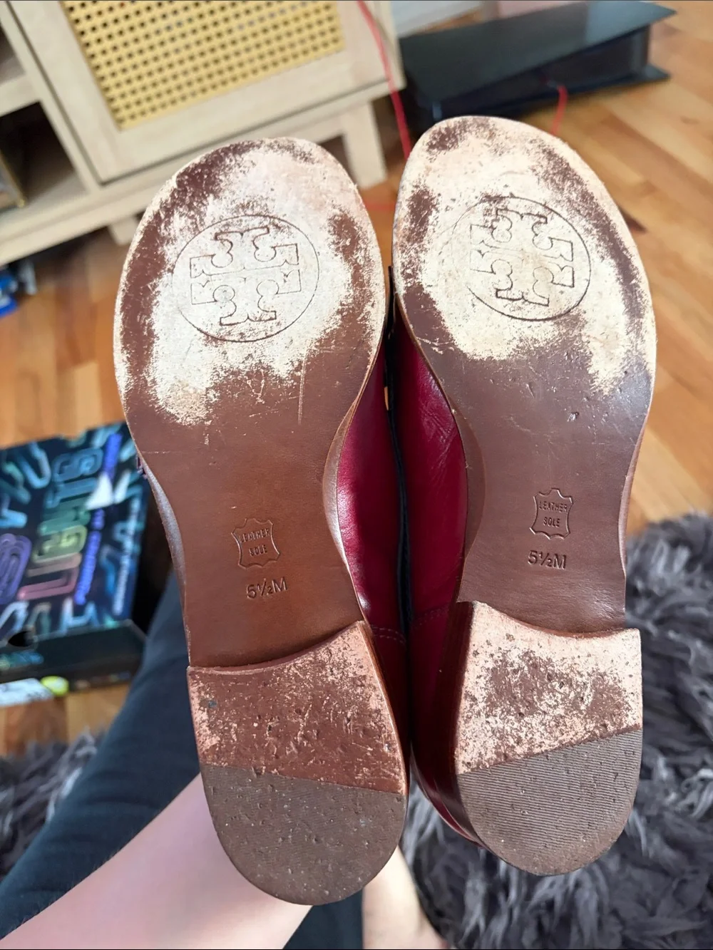 Tory Burch Red and Black Fringe Kiltie Loafers - 6.5
